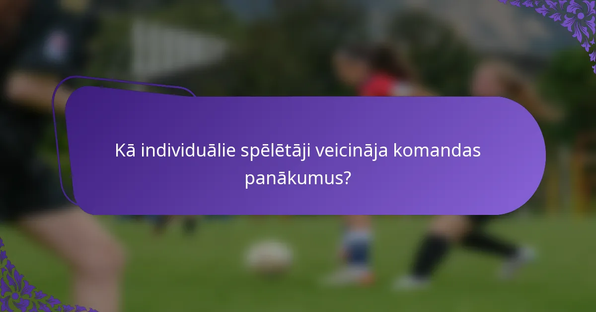 Kā individuālie spēlētāji veicināja komandas panākumus?
